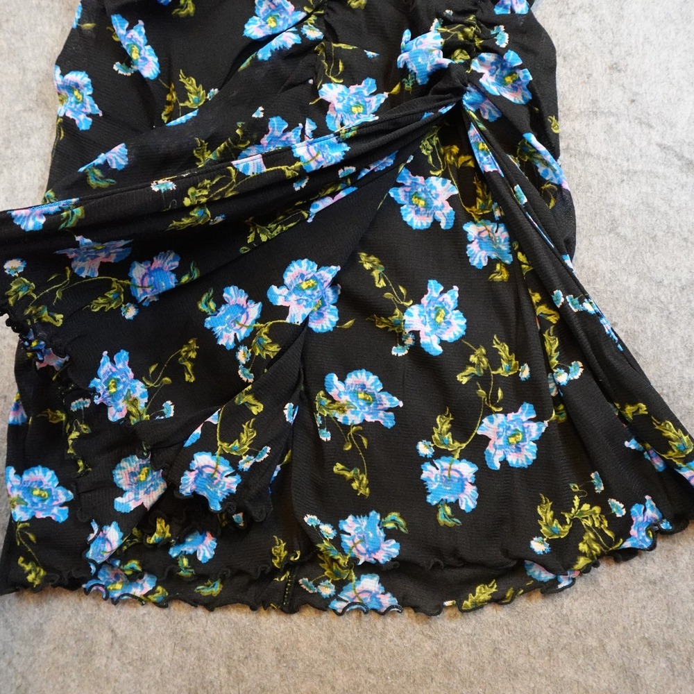Diane von Furstenberg Dress Women Large Black Floral Rochelle Midi Mesh Ruched - Picture 3 of 11